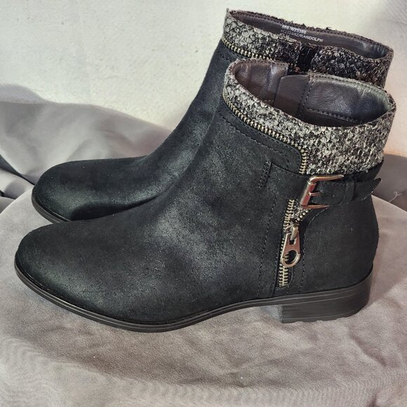 White Mountain Black Faux Suede Zip Buckle Fabric Upper Ankle Randolph Boot 6.5M - Picture 10 of 16